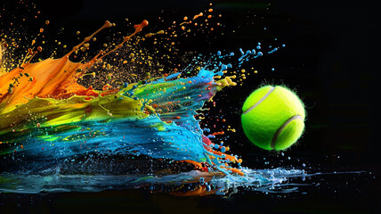 Wall Mural - Tennis ball explosion with colorful paint splash