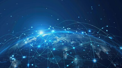 Wall Mural - a blue and white image of a planet with a network of lines connecting it