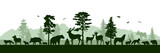 Fototapeta Konie - European panorama with silhouettes of wild animals. Vector illustration.