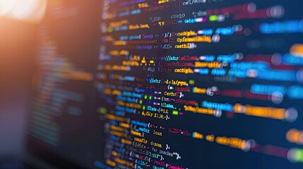 A computer screen displays a large amount of code in various colors