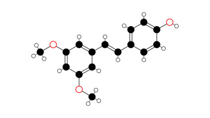 Wall Mural - pterostilbene molecule, structural chemical formula, ball-and-stick model, isolated image stilbenoids