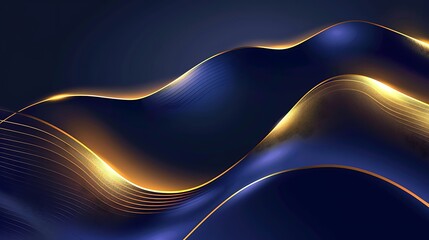 Wall Mural - abstract golden and blue oblique line design with light on dark blue background