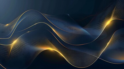 Wall Mural - abstract golden and blue oblique line design with light on dark blue background