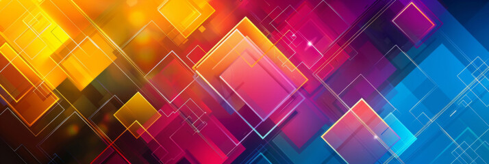 Wall Mural - Abstract Geometric Background. Vibrant Digital Composition with Glowing Squares and Rectangles. Generative AI