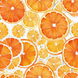 Bright background with juicy orange slices. Watercolor.