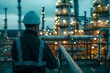 The Future of Electrical Engineering: A Worker in a Refinery. Concept Electricity, Engineering, Industrial Automation, Future Technology, Worker Safety