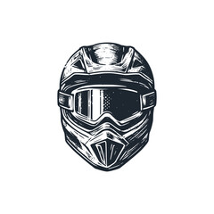 Sticker - The motocross helmet. Black white vector illustration.