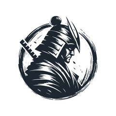 Sticker - The Ronin Warrior. Black White vector illustration.