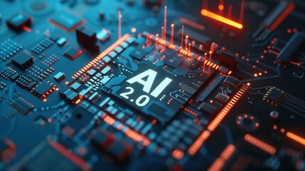 Canvas Print - Close-up view of an advanced blue circuit board labeled 'AI 2.0', depicting technology and innovation.