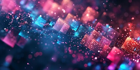 Wall Mural - A colorful image of a cityscape with many small squares of different colors