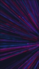 Wall Mural - vertical video - a high speed stream of neon red and blue digital fiber optic light beam data nodes.