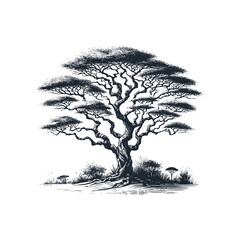 Wall Mural -  The old tree. Black white vector illustration.