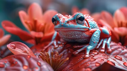 Wall Mural - happy smiling frog in nature flower
