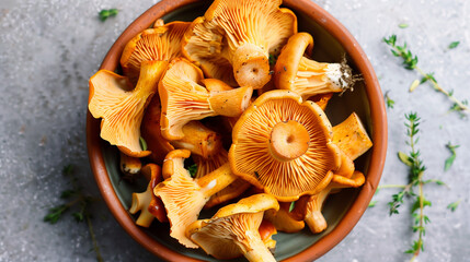 Wall Mural - Chanterelle mushrooms in a bowl ready to cook 