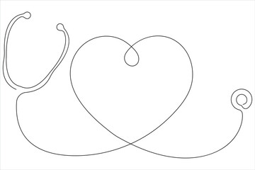  Continuous one line art drawing of stethoscope with heart beat wave outline vector