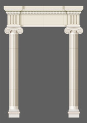 Wall Mural - Antique white colonnade with Ionic columns. Three arched entrance or niche. Vector graphics