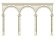 Antique white colonnade with Ionic columns. Three arched entrance or niche. Vector graphics
