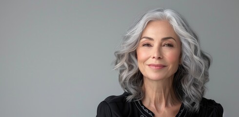 Elderly woman with grey hair in shirt