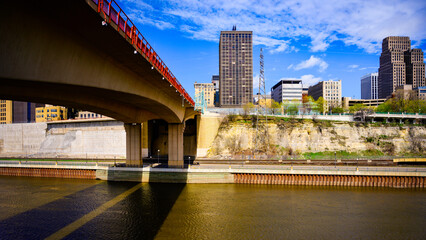 Wall Mural - St. Paul City in Minnesota, skyline, skyscrapers, and Wabasha Street Bridge over the Mississippi River in the Upper Midwestern United States