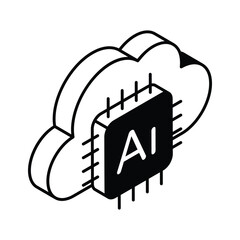 Wall Mural - Microprocessor with cloud, concept isometric icon of cloud technology, ai cloud vector