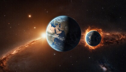 Wall Mural - Planetary Ensemble with Nebulae and Galaxies in the Cosmos