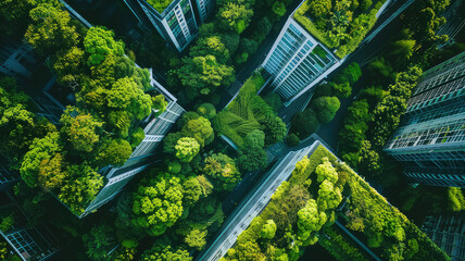 Aerial view of buildings with tree eco concept