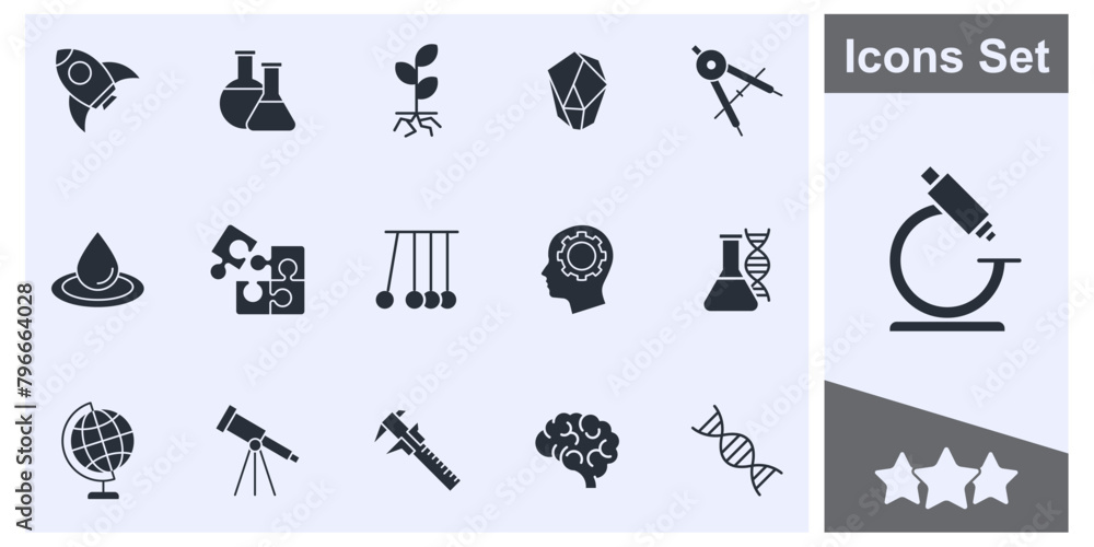 Science, scientific activity icon set symbol collection, logo isolated ...