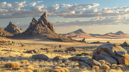 Wall Mural -  Beautiful African landscape with desert and bald granite peaks inspired by Namibia nature