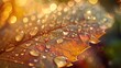 A close-up of delicate droplets of water clinging to the surface of a single leaf, capturing nature's exquisite balance in every shimmering detail