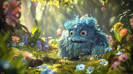 Wall Mural - Design a 3D render of a cute monster in a whimsical setting  AI generated illustration