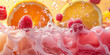 Fresh Citrus Fruits and Raspberries Splashing in Water, Vibrant and Refreshing Fruit Splash Background Concept