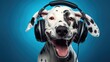 © Boomanoid - Dalmatian dog wearing headphones making funny face