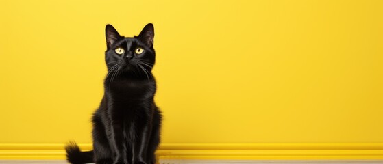 Wall Mural - Black cat sitting on floor