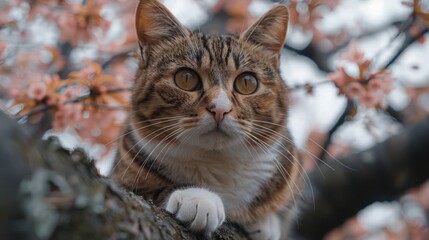 Wall Mural - Cat sitting on tree branch