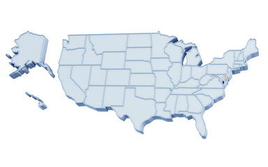 Wall Mural - State of Delaware highlighted in golden yellow on three-dimensional map of the United States isolated on transparent background. 3D rendering