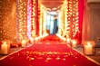 Elegant Red Carpet Decor in Concert Hall Corridor for a Special Occasion. Concept Red Carpet Decor, Elegant Setting, Concert Hall, Special Occasion