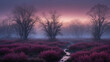 Twilight Thicket Fog, Landscape with Fog in Dark Plum Tones, Concealing a Thicket in Twilight.