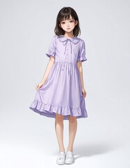 Wall Mural - girl in cute purple dress on plain wjite background from Generative AI