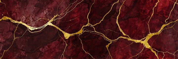 burgundy red luxury marble texture with gold linings background from Generative AI