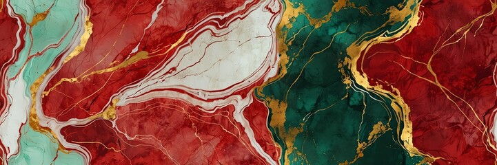 Poster - red green gradient luxury marble texture with gold linings background from Generative AI