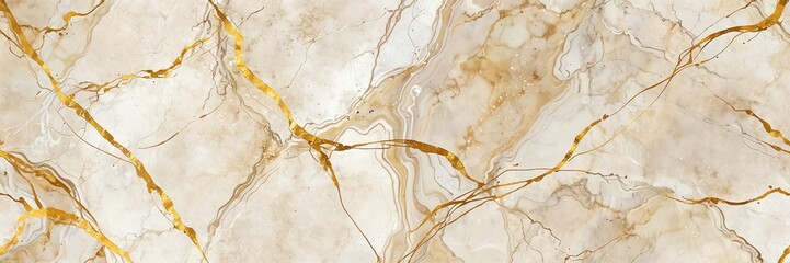 Poster - beige luxury marble texture with gold linings background from Generative AI