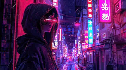 Wall Mural - Women Cyberpunk anime style Character background city wallpaper AI generated image