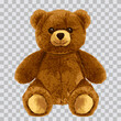 Bear toy realistic vector illustration on transparent background. Cute soft doll. Fashion print or poster design element
