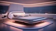 A image futuristic bedroom with integrated smart home controls, adjustable lighting, and AI-powered sleep optimization, AI Generative