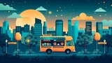 Fototapeta  - flat vector illustration about food truck in a park