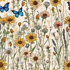 Wall Mural - seamless background with flowers