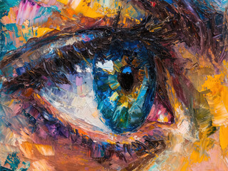 Oil painting. conceptual abstract picture of the eye. oil painting in colorful