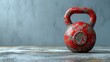 A rusty red lock on a gym wall hints at weight training equipment like kettlebells