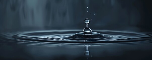 Wall Mural - Macro shot of a pristine water droplet creating ripples on a tranquil surface