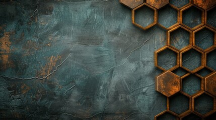 Canvas Print - Rustic metal hexagon shapes on a weathered background.